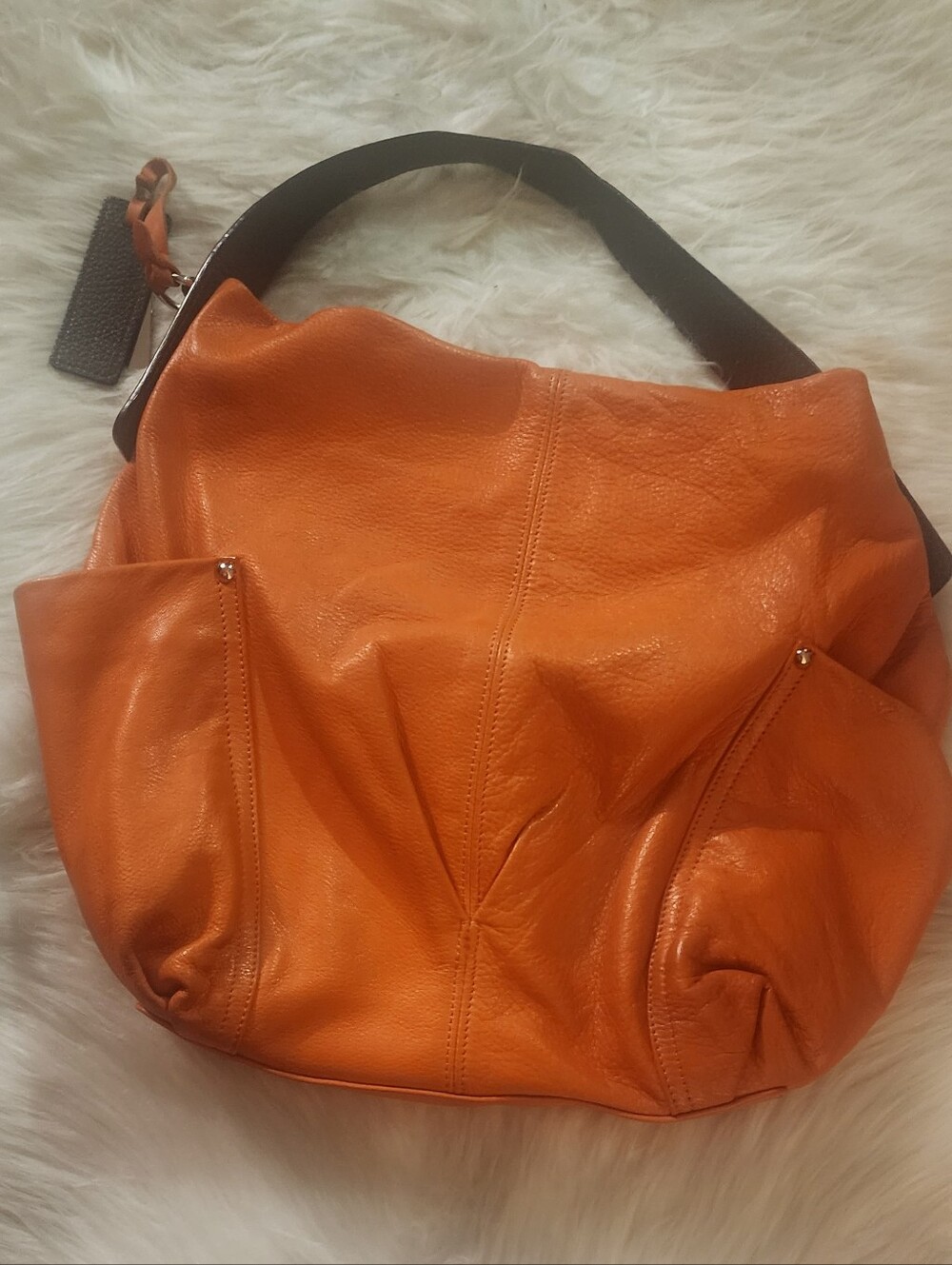 Women's Orange Leather Hobo Bag - Italian Brand PERG LESI